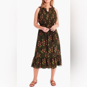 J.Crew Point Sur High Neck Floral Ruffle Midi Dress Wedding Guest Navy Rose 16